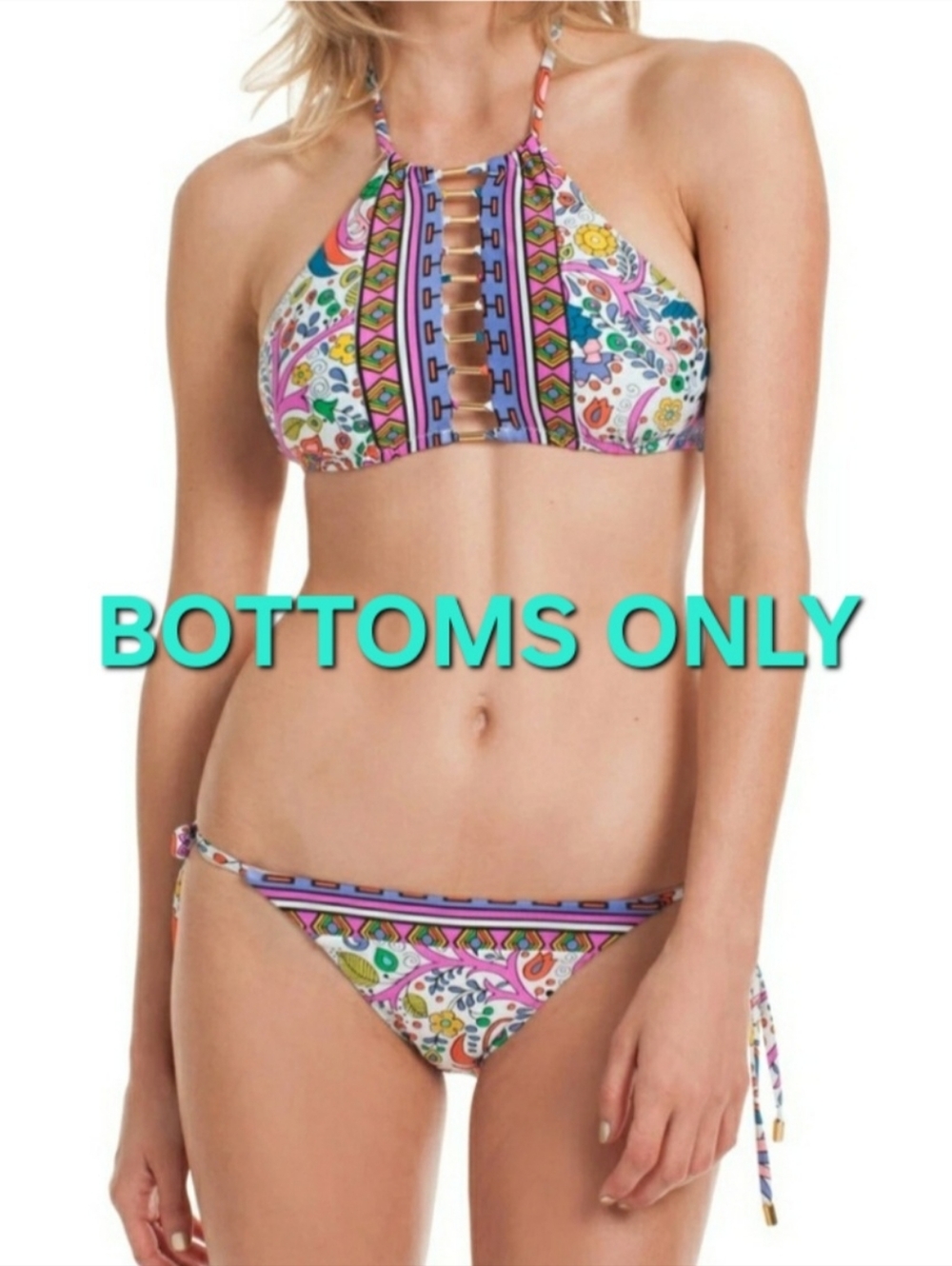 Trina Turk Multicolor Floral Paisley Tie-Side Bikini Bottoms  Jungle Beach - Picture 8 of 16